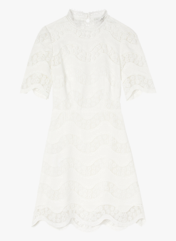 Sandro AMELLE - Korte Jurk Met Opstaande Kraag Van Guipurekant | Wit