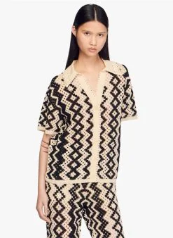 Sandro CARLA - Top Met V-hals En Gehaakte Motiefjes | Zwart