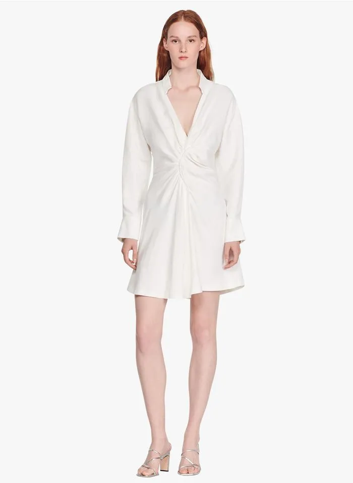 Sandro CELIA - Korte, Getailleerde Jurk Met Fronsjes | Wit - Afbeelding 3