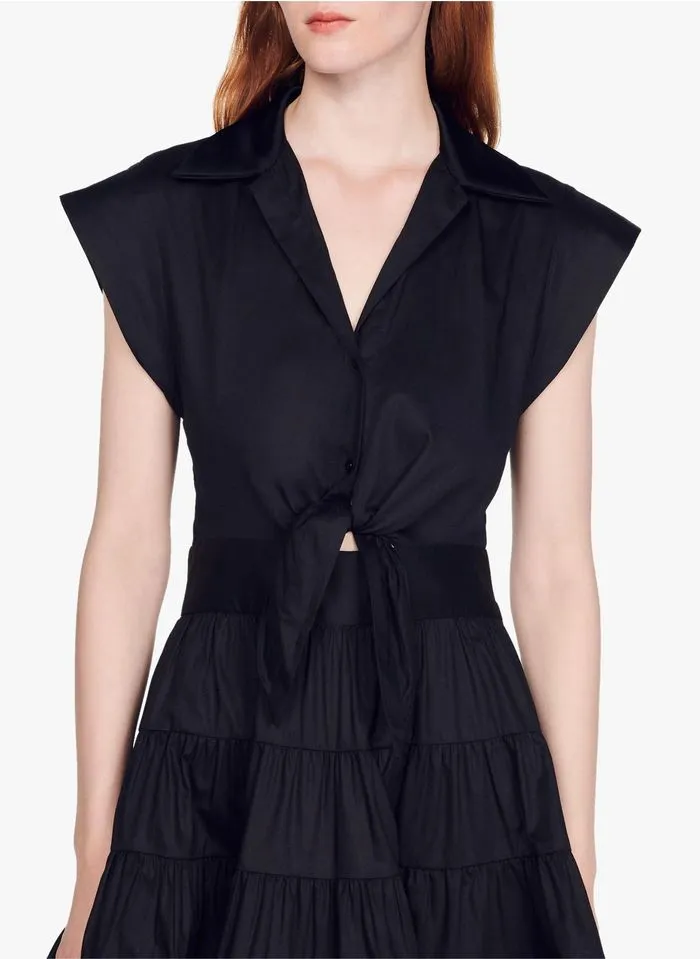 Sandro FIFI - Korte Jurk Van Biokatoen Met V-hals | Zwart - Afbeelding 3