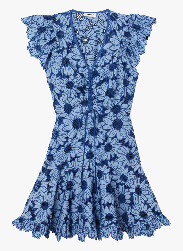 Sandro MELLITE - Korte, Uitlopende Jurk Van Guipurekant Met Margrietenmotief | Blauw - Afbeelding 2