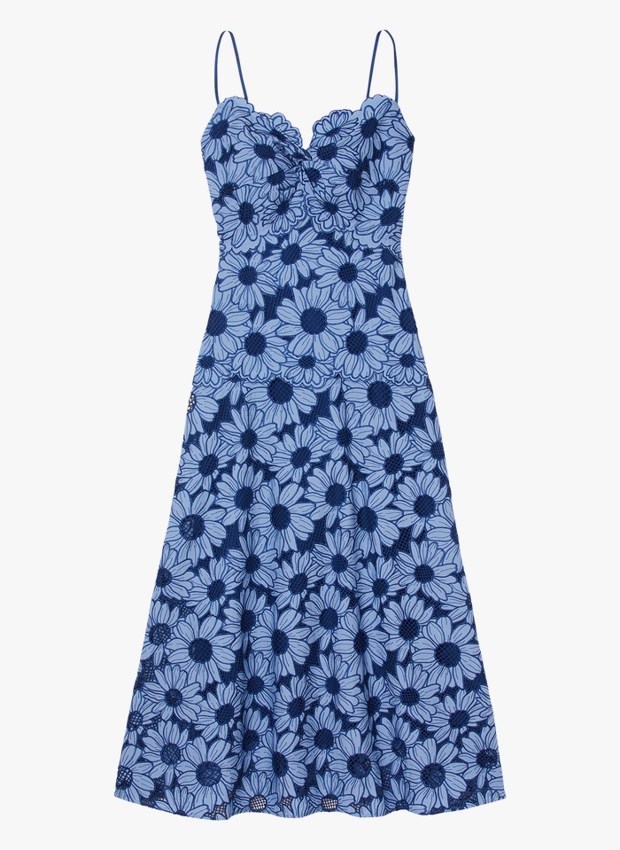 Sandro FIBY - Halflange, Uitlopende Jurk Van Guipurekant Met Margrietenmotief | Blauw - Afbeelding 2