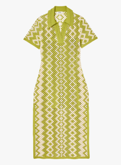 Sandro OONA - Halflange, Katoenen Tuniekjurk Met Overhemdkraagje | Kaki