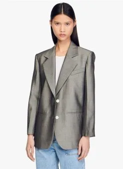 Sandro KATERINA - Blazer Van Scheerwolmix Met Klassieke Kraag | Grijs