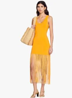 Sandro MALVINA - Halflange Jurk Met Franjes | Oranje