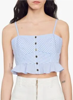 Sandro CONTI - Korte, Strapless Top Met Strepenmotief Katoenblend | Blauw