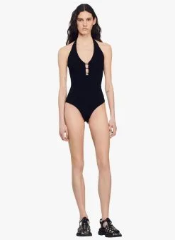 Sandro AMIENS - Body Col V En Maille | Zwart